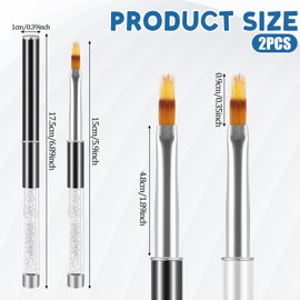 2 Pcs Nail Gradient Painting Brush Nail Art Brushes Ombre Nail Brush Manicure Tools with Rhinestone Handle UV Gel Polish Nail Drawing Pen for Nail Design