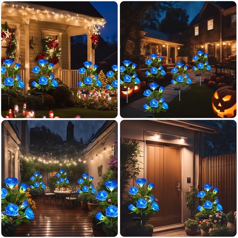 DWH 2 Pack Solar Garden Lights Outdoor, 7-Flower Rose LED