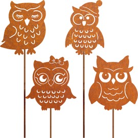 JYUECIAN Owl Decorative Garden Stake Autumn Rust Decorative Autumn Decoration 4 Patina Metal Owl Owl Owl Rust Stake Garden Decoration for Outdoor Use