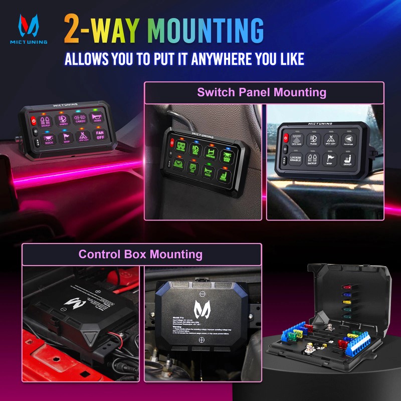 MICTUNING RGB 8 Gang Switch Panel ON/OFF LED Light Bar