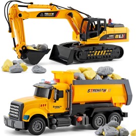 LerBao 2 Pack Large Construction Engineering Truck Toys,Moveable Claw Excavat...