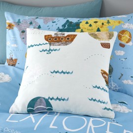 Happy Linen Company Girls Boys Kids World Explorer Blue Square 43cm x 43cm Reversible Cushion Covers