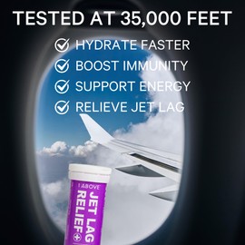1Above Jet Lag Relief Tablets - Berry-Flavored Effervescent Multivitamin with Pycnogenol Travel Supplement for Hydration, Energy, Immune Support and Faster Recovery - Flight Essential, 20 Tablets