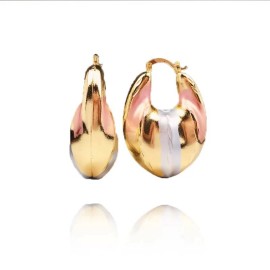 18k Layered Real Gold Filled Oval Bamboo Multi colors Hoop Earring
