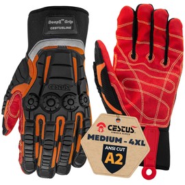 Cestus Deep II Grip, Extrication Gloves, Kevlar-Stitched, Water and Oil Resistant Palm, Impact Gloves, EN388 3222BP (Red Palm, 4X-Large)
