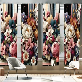 Ambesonne Modern Window Curtains Pack of 2, Colorful Jumble of Garden Aura Leafy Spring Floral on Abstract Lines, Lightweight Set & Rod Pocket, 4 Panels of - 28" x 84", Rose Eggshell Multicolor