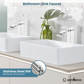 gotonovo Waterfall Tall Bathroom Faucet Single Handle Bathroom Faucets for Sink 1 Hole Stainless Steel Vessel Sink Faucet Modern Mixer Tap Wash Basin Faucet Without Pop Up Drain, Polish Chrome