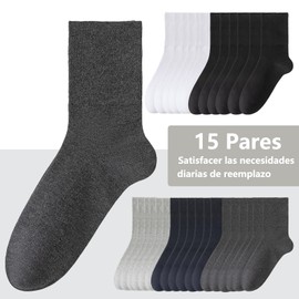 YOWNDSN （15Pares） Calcetines para Diabetico, 3 Pares de Cada Uno de 5 Colores, Edema Diabético, Calcetines Bariátricos, Transpirable y Cómodo, Adecuado Para Uso Prolongado