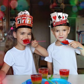 Gersoniel 24 Pcs Party Hats for Kids Party Favors Headbands Paper Party Crown for Boys Girls, Decoration Party Favors(Red, Casino Night)