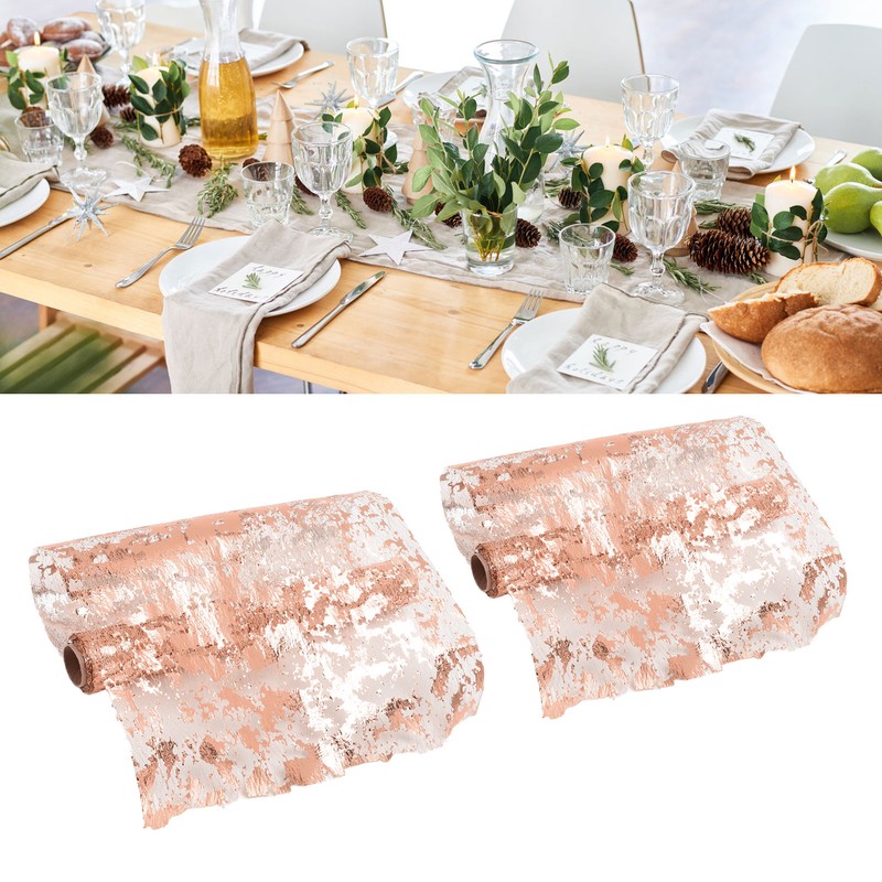 2Pcs Thin Metallic Mesh Table Runner Glitter Sequin Table Runners