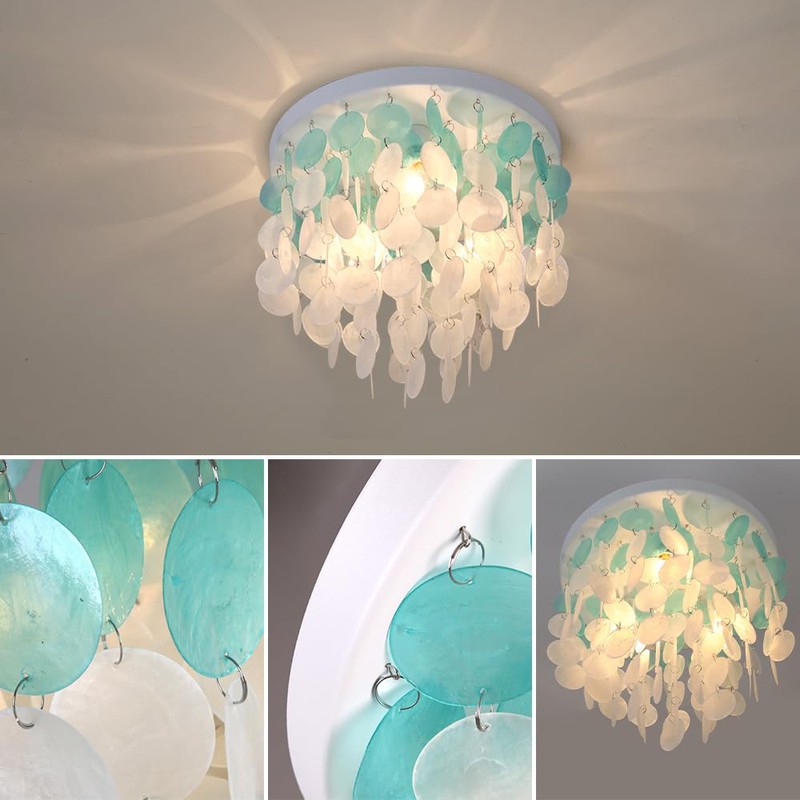 JC TOPA 13.8" Capiz Shell Ceiling Light Fixtures 3 Lights