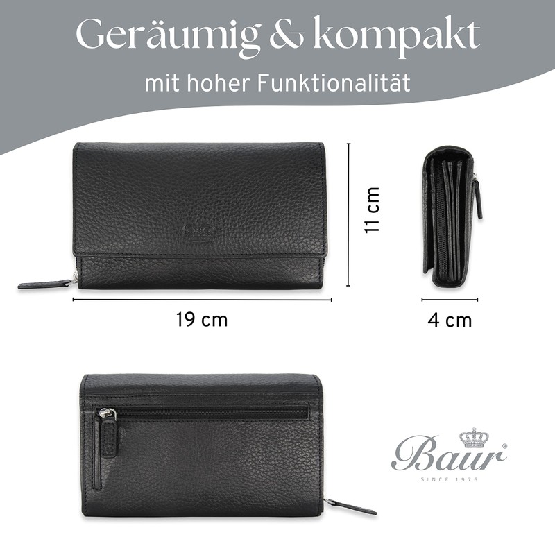 Baur Women's Genuine Leather Wallet with RFID Protection, Large Wallet,