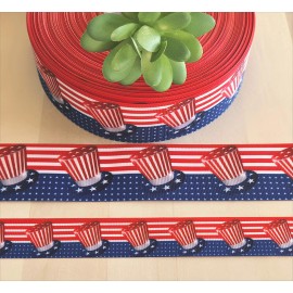 7/8 & 1.5" (1 YD) Patriotic Grosgrain Ribbon Uncle Sam Hat Red White & Blue Flag - 7/8 inch