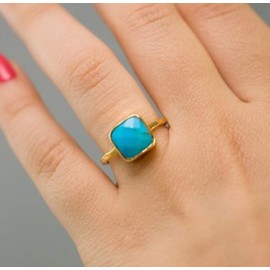 Goldenchen Fashion Jewelry Women 18K Gold Filled Huge Turquoise Wedding Ring (10)