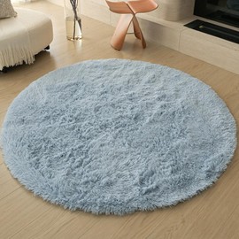Swsen Round Rug Living Room Super Soft – Shaggy Rugs Fluffy Non-Slip Underside – Modern Carpet Washable Long Pile High Pile Rugs 60 cm Diameter Lake Blue