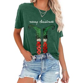 Merry Christmas Elf Shirts for Women Christmas Movie Graphic Tees Short Sleeve Holiday Party Costume(Green, XXL)