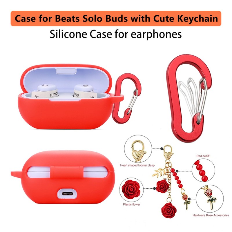 Case for Beats Solo Buds Case Cover with Flower Keychain,