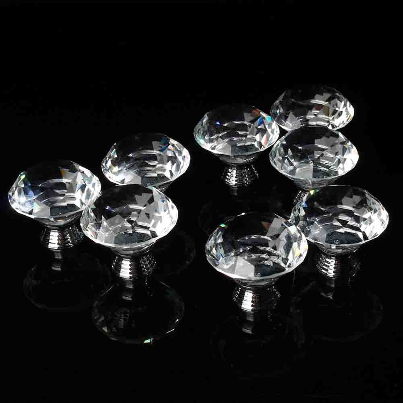 16Pcs Crystal Glass Cabinet Knob Diamond Shape 40mm Drawer Cupboard