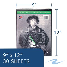 Roaring Spring Rembrandt Topbound Spiral Drawing Art Sketchbook, 9" x 12" 30 Sheets, 60# White Drawing Paper