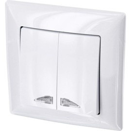 Up 2 Compartment/Two-Way Switch with LED Lighting – All-in-one – Frame with Flush-Mounted Insert + Cover (Series G1 Pure White)