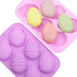 SEIHDHIK Easter Egg Silicone Molds 2 PCS Egg Bunny Chocolate Molds Easter Baking Molds for Chocolate Candy Jello Handmade Soap (Pink & Purple)