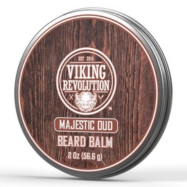 Viking Revolution- Bálsamo para barba Majestic Oud Beard Balm con aceite de argán, suavizante de barba para hombres con aceite de jojoba