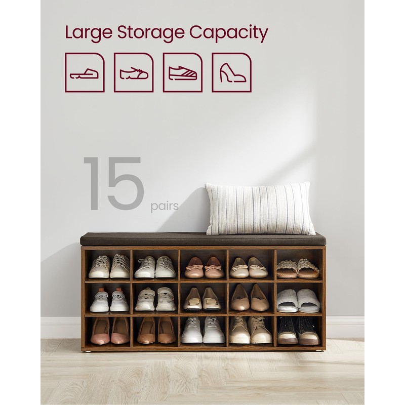 VASAGLE CUSTOS Collection - Shoe Bench, Storage Bench with Padded