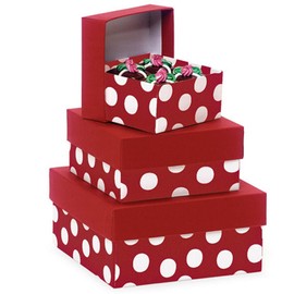 NW Red With White Polka Dots Small Nested Boxes - 3 Piece Set - 4 Sets