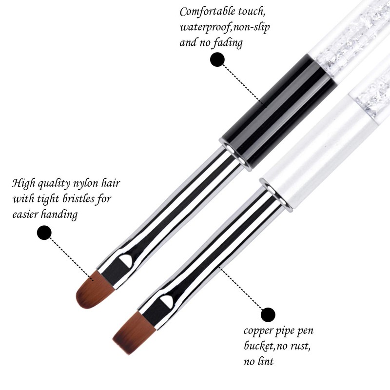 Ycyan 2Pcs Oval & Flat UV Builder Gel Nail Brush