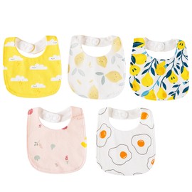 AUPOWER Baby Bibs, Pack of 5 Drool Bibs Baby, Adjustable Burp Cloth Baby, Super Absorbent Organic Cotton Neckerchief Baby, Bib for Baby Shower Party Boys Girls, White