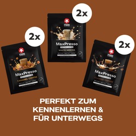 MaxiNutrition MaxiNutrition MaxPresso Mixbox 6x30g, 3 Sorten, Protein Kaffee, Whey Coffee Pulver, 21g Eiweiß pro Portion, Zuckerfrei & fettarm, Warm & kalt genießbar