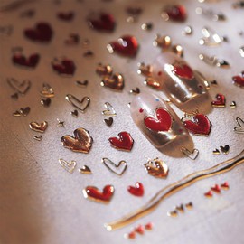1 Sheets Valentines Nail Stickers for Nail Art Self Adhesive 5D Embossed Heart Nail Art Stickers Gold Red Heart Nail Decals Nail Design Stickers Valentine's Day Nail Supplies for Women Girl