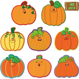 Blulu 40 Pieces Pumpkin Cutout Decoration Pumpkins Cardboard Cutouts with Glue Point for Classroom School Bulletin Board Fall Theme Thanksgiving Halloween Party, 5.9 x 5.9 Inch
