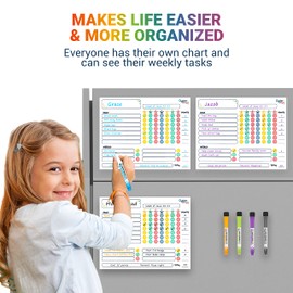 Magnetic Chore Chart 3 Pcs for Multiple Kids & Adults - Fine Tip Markers - Dry Erase Refrigerator Boards - Reward Good Behaviour & Responsibility - Organise The Family