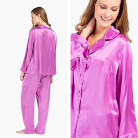 Fishers Finery Women's 100% Pure Mulberry Silk Long Pajama Set with Gift Box - Comfortable PJ Set (Orchid, XL)