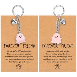 OBSUN Best Friend Birthday Gifts for Women Pink Gifts for Friends Classmates Funny Cute Ghost Keychain Bestie Gift Long Distance Stuff for 2 (Pink&Pink Ghost)