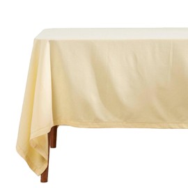HOMESCAPES Cotton Tablecloth 6 to 8 seater Large Rectangular 137 x 228 cm (54 x 90 Inches) Washable Hand Woven 100% Plain Cotton with Decorative Ladder Stitch Edge, Pale Yellow