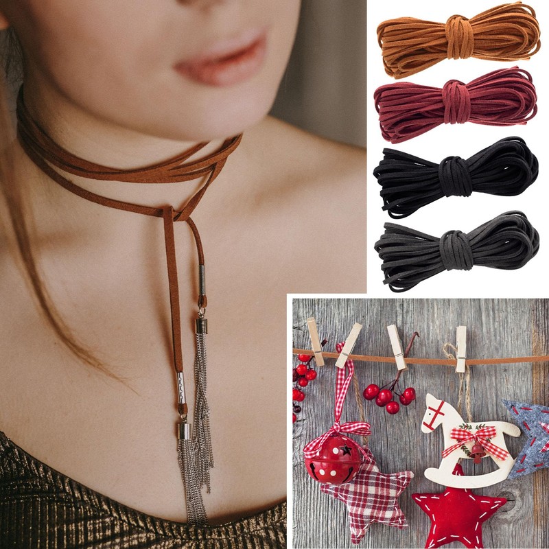 Pndeyo 4pcs Suede Leather Cord, 3mm x 5.5 Yard Faux