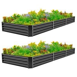 Land Guard 12×4×1ft Galvanized Raised Garden Bed Kit for Vegetables 2 Pack, Galvanized Super Large Metal Planter Raised Garden Boxes Outdoor (Gray)