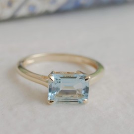 Baguette Blautopas Vergoldet Sterling Silber Ring - Natürlicher Edelstein - Geburtstagsgeschenk - Weihnachtsgeschenk - Handgefertigte Geschenkideen für Frauen (Größe: US Size 7 / Diameter 17.3)