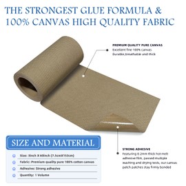 KING MOUNTAIN Canvas Iron on Patch,3"×60",Waterproof 100% Cotton Fabric Repair Patch,Used for Various Sofa,Tent,Clothes,Seats,Suitcases (Light Brown)