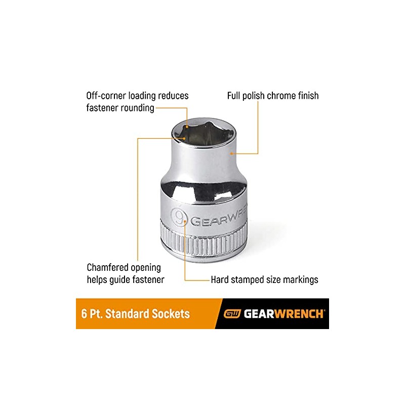 GEARWRENCH 3/8" Drive 6 Point Standard Metric Socket 19mm, 6