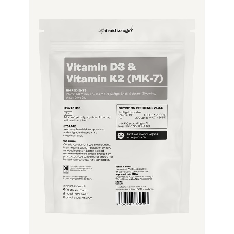 Vitamin D3 4000UI + K2 200mcg x 90 Softgels (3
