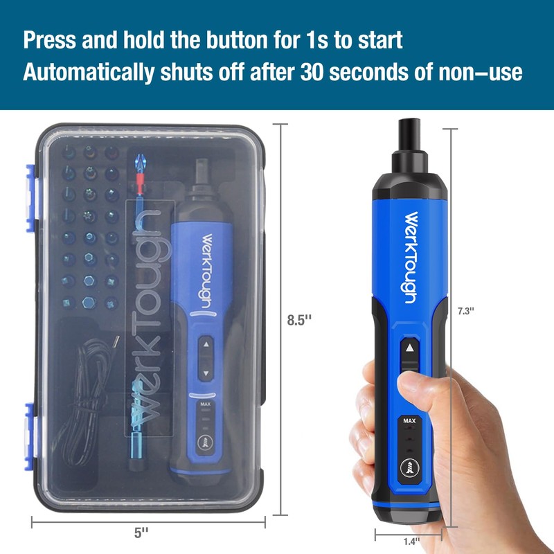 Werktough 4V Mini Electric Cordless Screwdriver with 3-Gear Torque 5Nm
