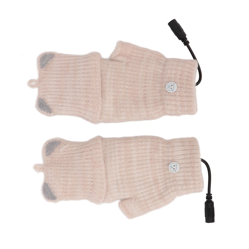 USB Heated Gloves Mitten Men Women Winter Knitted Fingerless Hand
