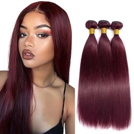 BilltiiWW 99j Human Hair Straight Bundles Wine Red Burgundy Straight Bundles Brazilian Human Hair Weave Extensions Soft and Silky for Black Women 14 16 18 Inch