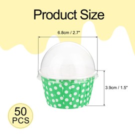 sourcing map 50 Set Cupcake Liners with Dome Lids, Muffins Liners Wrappers, Disposable Baking Cups for Wedding and Birthday Party Decoration Green