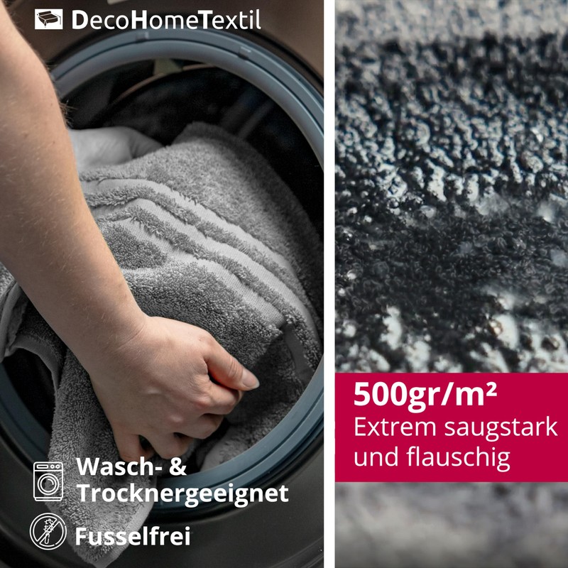 DecoHomeTextil Hand Towel Set, 2 Hand Towels in Dark Grey,