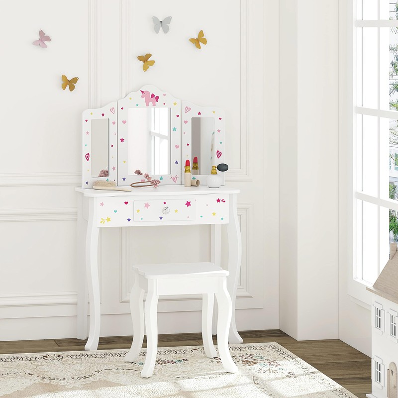 UTEX Kids Vanity Table and Chair Vanity Set with Mirror