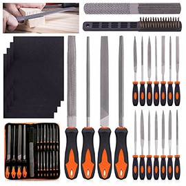 Swpeet 24Pcs Metal File Set with 4 in 1 Way Wood Rasp File and File Wire Brush Kit with Carry Case, Needle Files Flat Files Round Half Round Triangle File for Shaping Metal, Wood